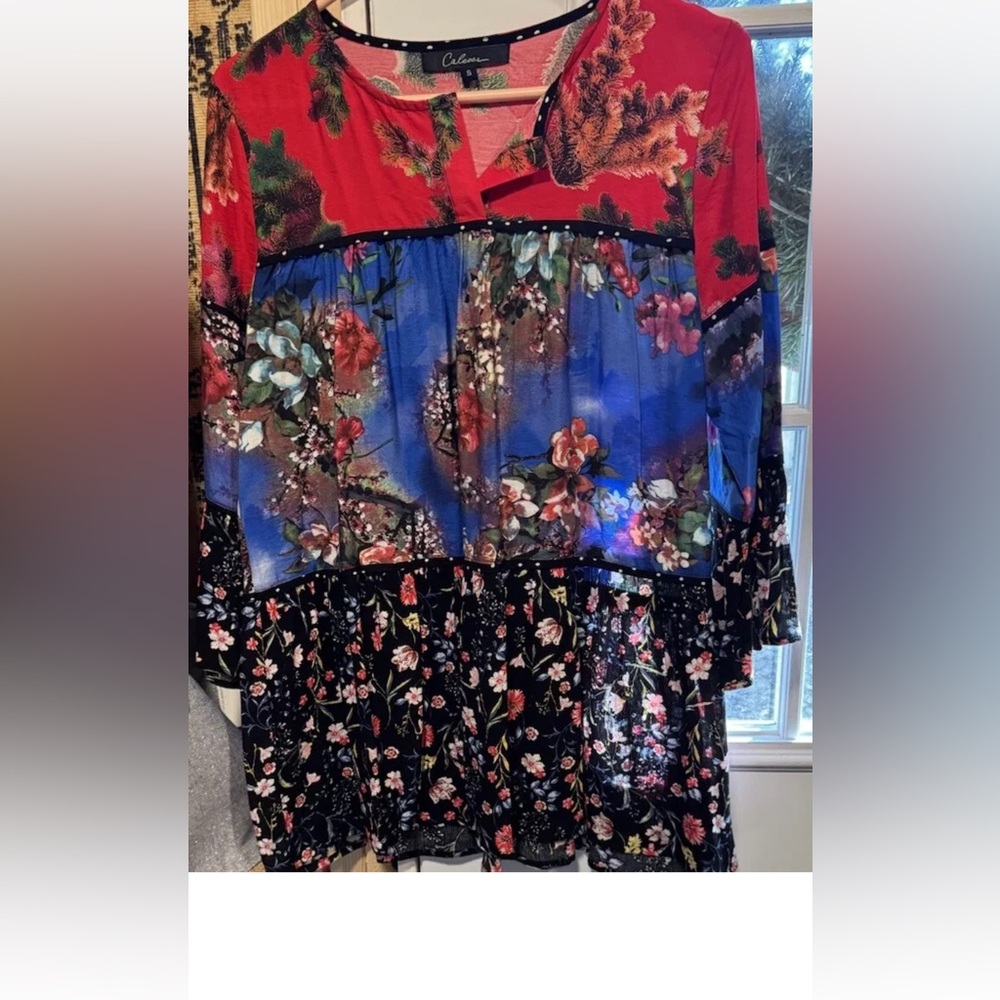 Calessa Women S Tunic Boho Hippie Retro 70’S Whimsey Multicolor wearable Art